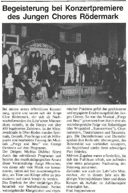30.04.1989 Heimatblatt - Begeisterung bei Konzertpremiere des Junden Chores Rödermark